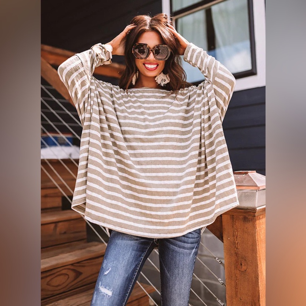 Vici Oversized Sage Striped Top